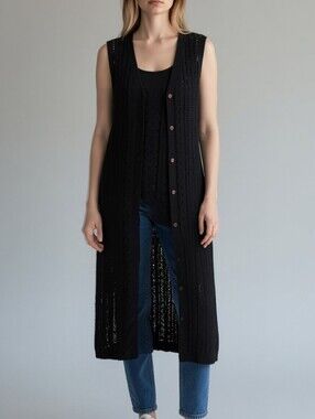Time and Tru Black Long Sleeveless Knit Cardigan